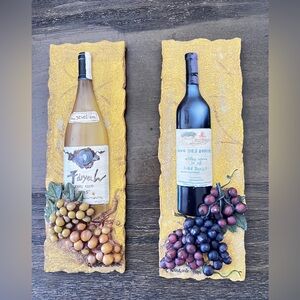 Decorative C. Winterle Olson Red White Wine Bottles w/Grapes wall art 3D 9" 2pcs